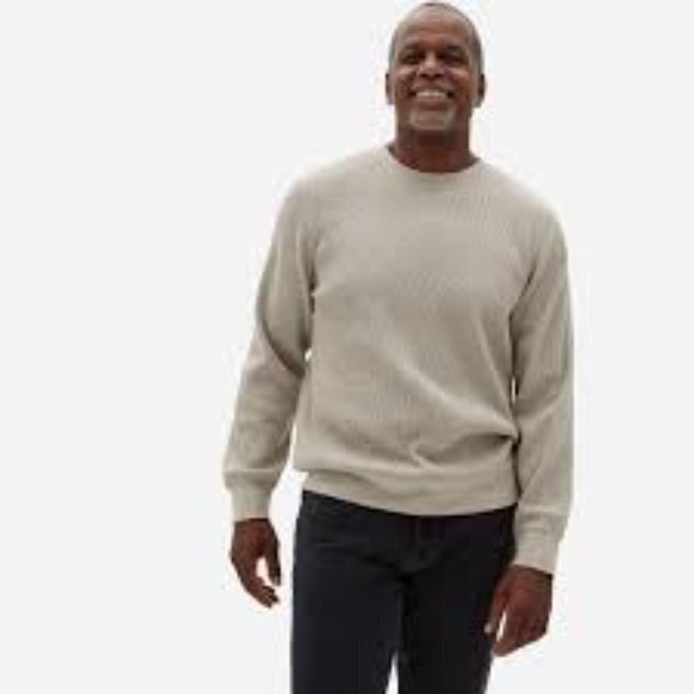 ✅ EVERLANE MEN'S The Waffle Long-Sleeve‎ Crew Tee HEATHER OATMEAL SIZE XX LARGE